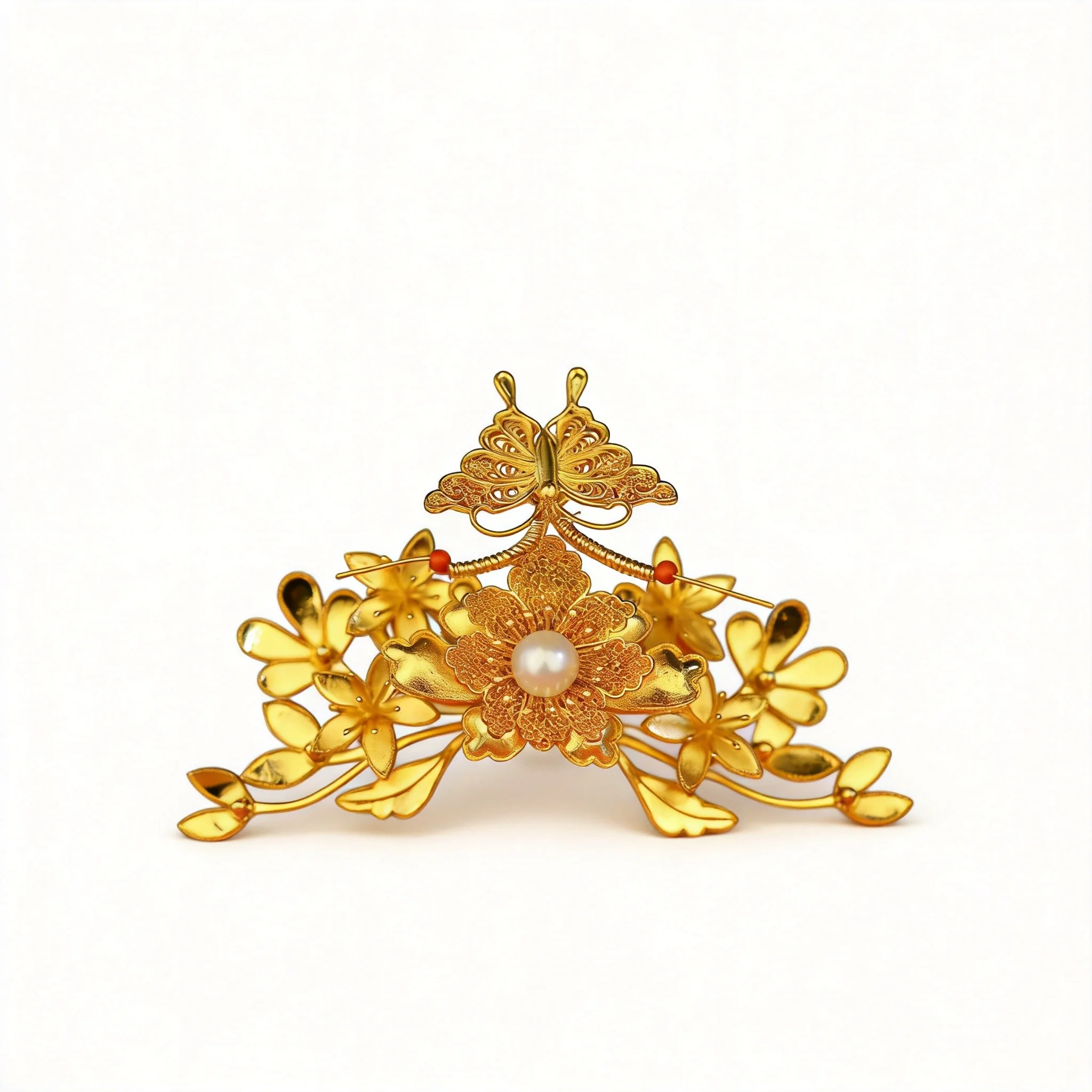Chinese Style Lucky Blessing Vintage Butterfly Flower Copper Gold Plated Pearl Inlaid Filigree Hair Crown Hanfu Xiuhe Wedding
Chinese Style Lucky Blessing Vintage Butterfly Flower Copper Gold Plated Pearl Inlaid Filigree Hair Crown Hanfu Xiuhe Wedding
