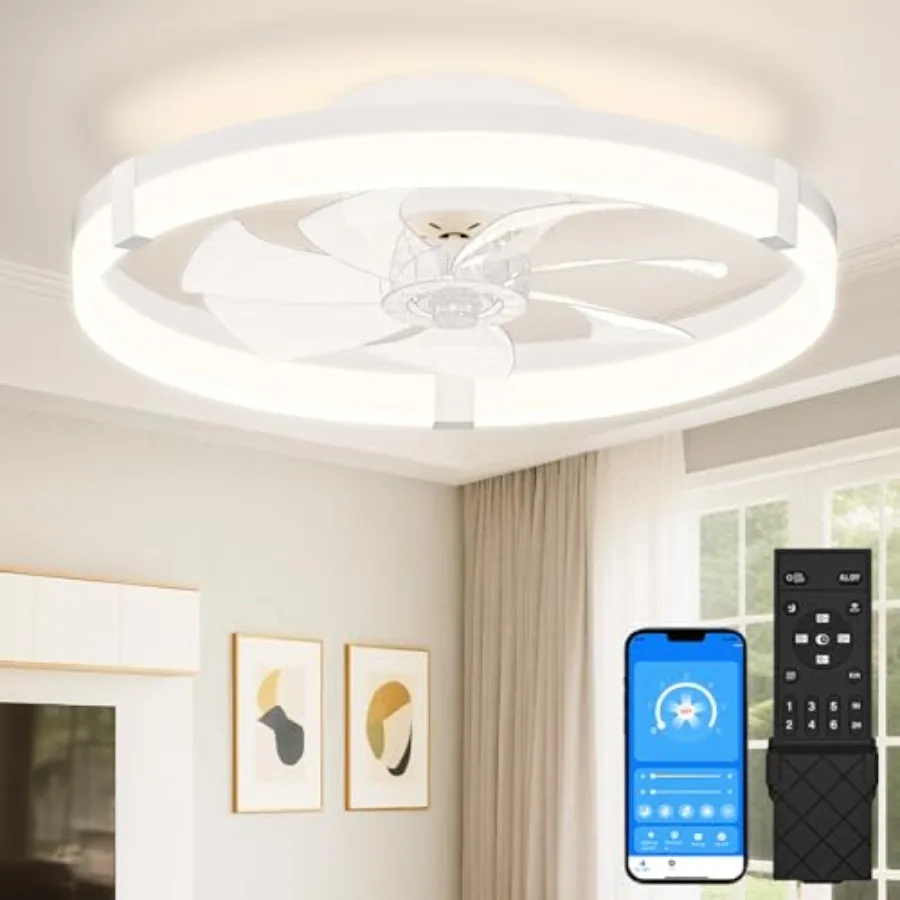 Low Profile Ceiling Fans with Lights and Remote, 20in Flush Mount Ceiling Fans with Light, 3000K-6500K Dimmable Fandelier Ceili
Low Profile Ceiling Fans with Lights and Remote, 20in Flush Mount Ceiling Fans with Light, 3000K-6500K Dimmable Fandelier Ceili