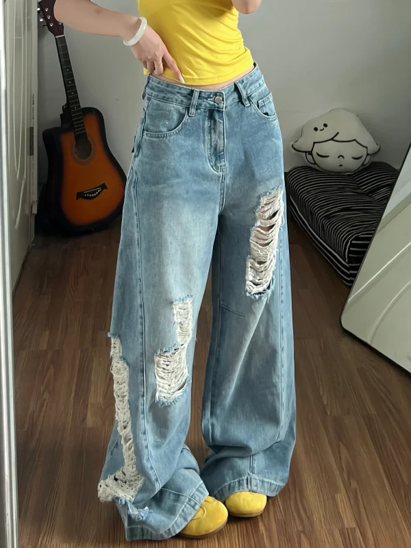 American Retro Low Waist Ripped Denim Jeans Women Summer High Street Sexy Worn Loose Floor-Length Pants Girl Jeans
American Retro Low Waist Ripped Denim Jeans Women Summer High Street Sexy Worn Loose Floor-Length Pants Girl Jeans