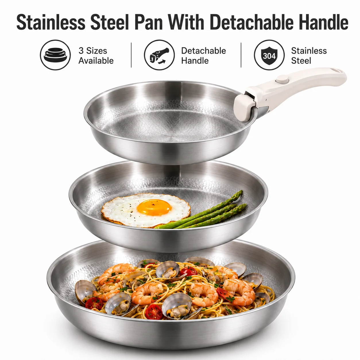 Detachable Handle Frying Pan 3 Ply Stainless Steel Uncoated Skillet Dishwasher Safe Space Saving Cookware For Gas Induction
Detachable Handle Frying Pan 3 Ply Stainless Steel Uncoated Skillet Dishwasher Safe Space Saving Cookware For Gas Induction