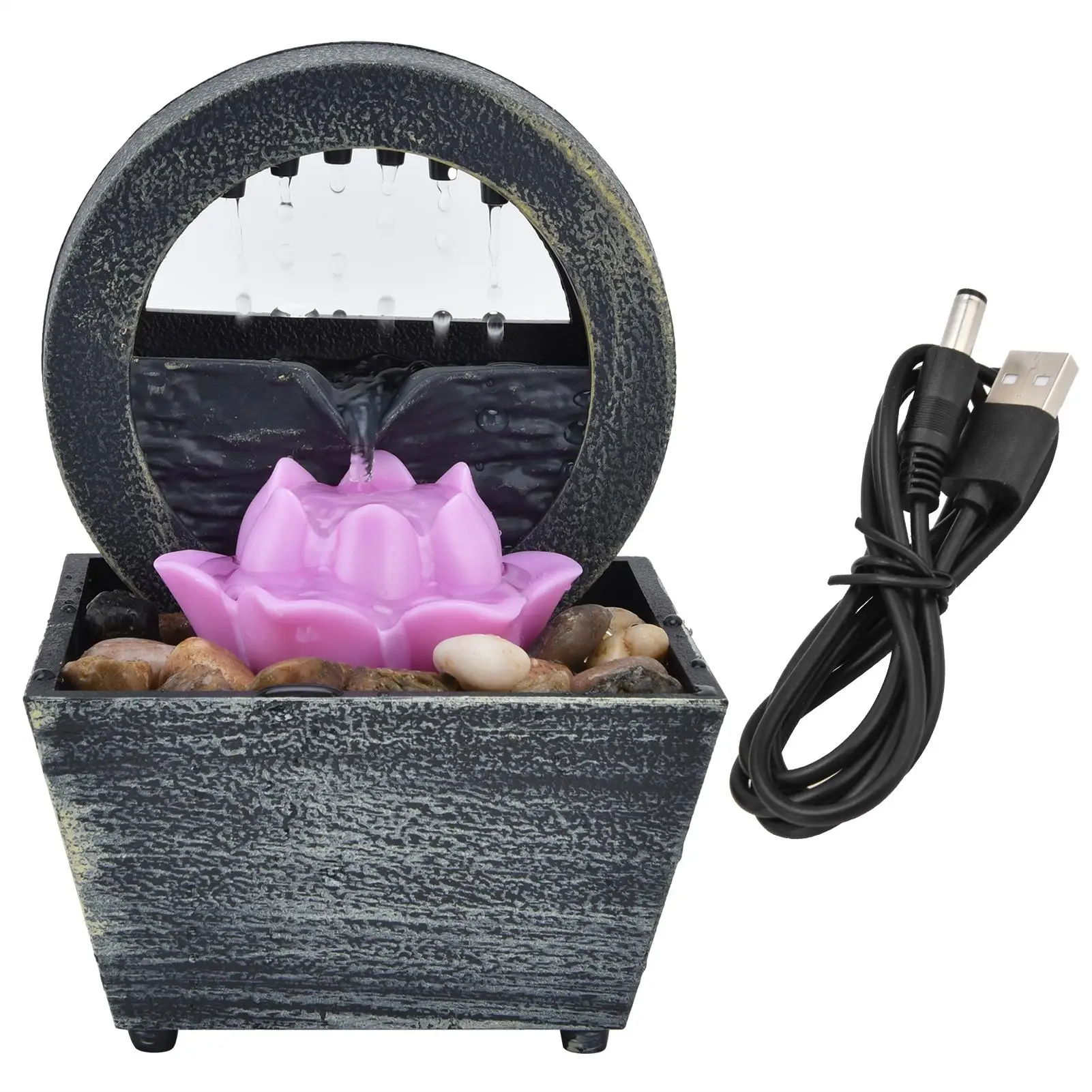 3V USB Plastic Flower Water Fountain LED Tabletop Fountain with Stones for Home Office Table Decoration
3V USB Plastic Flower Water Fountain LED Tabletop Fountain with Stones for Home Office Table Decoration
