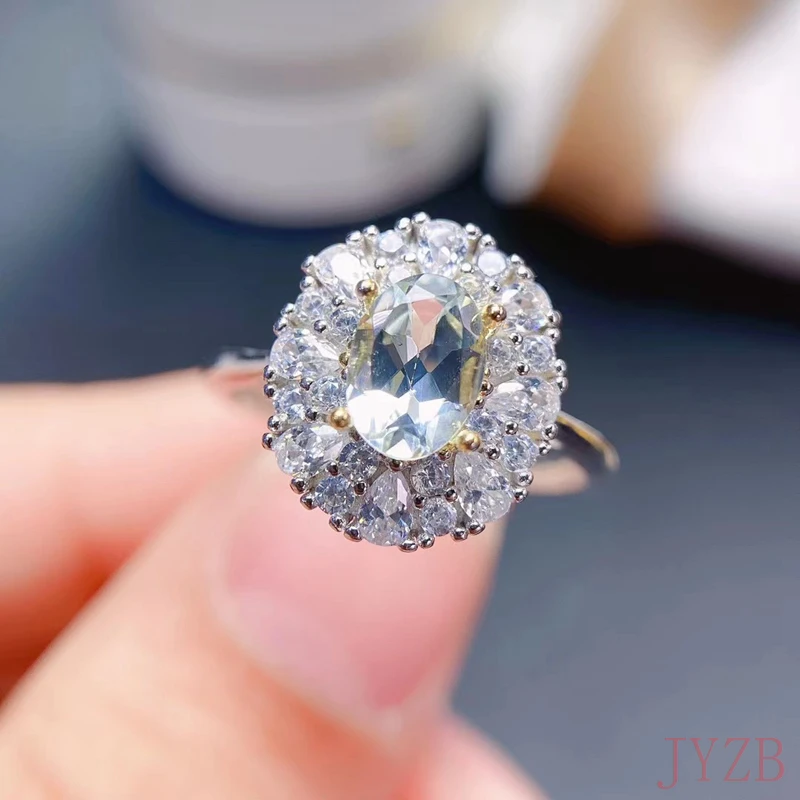 925 silver inlaid natural aquamarine ring Women's wedding engagement day gift jewelry 5*7mm
925 silver inlaid natural aquamarine ring Women's wedding engagement day gift jewelry 5*7mm