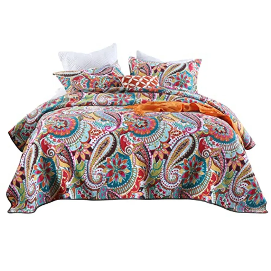 Cotton Quilt Set, Size, Multicolor Paisley, Boho Style, Soft Lightweight Coverlet with 2 Pillow Shams, 90x98 Inch
Cotton Quilt Set, Size, Multicolor Paisley, Boho Style, Soft Lightweight Coverlet with 2 Pillow Shams, 90x98 Inch