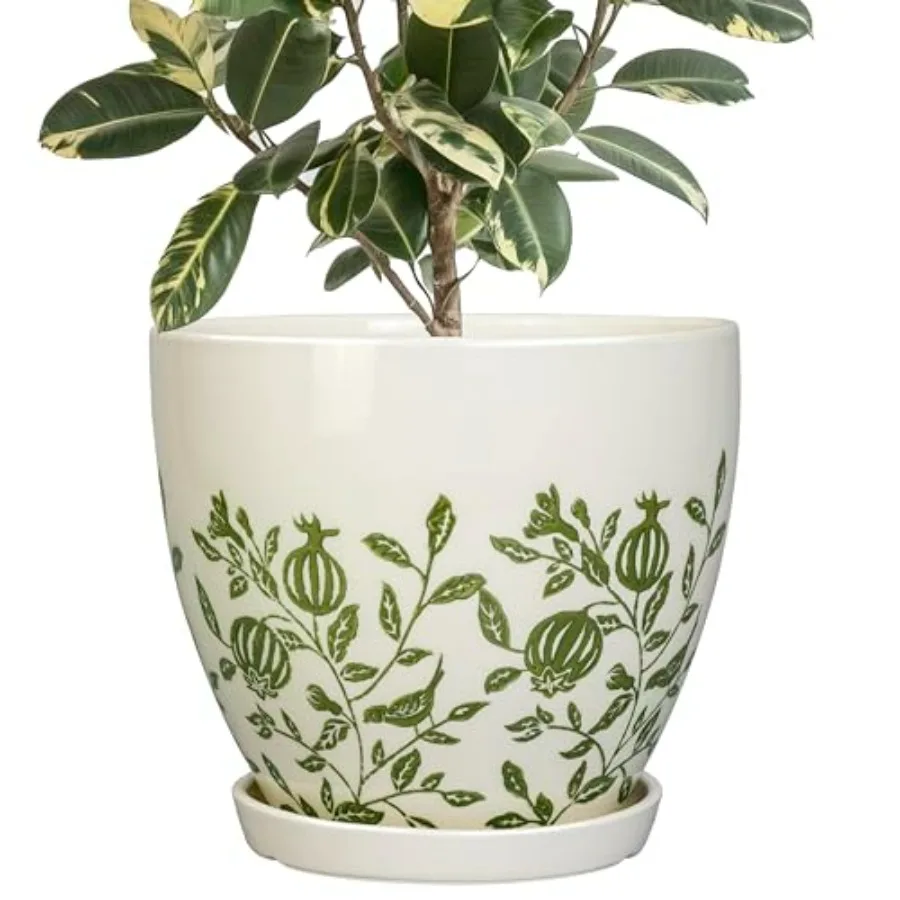 10 Inch Ceramic Plant Pot with Drainage Hole and Saucer for Indoor Plants, Boho White Round Decorative Flower Pot for Housewarm
10 Inch Ceramic Plant Pot with Drainage Hole and Saucer for Indoor Plants, Boho White Round Decorative Flower Pot for Housewarm