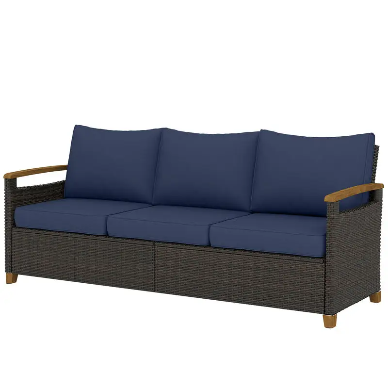 3 Seater Outdoor Couch Sofa, PE Wicker Patio Sofa, Wide Deep Seat, 4" Cushions, Wood-Effect Armrests Legs, Dark Blue
3 Seater Outdoor Couch Sofa, PE Wicker Patio Sofa, Wide Deep Seat, 4" Cushions, Wood-Effect Armrests Legs, Dark Blue
