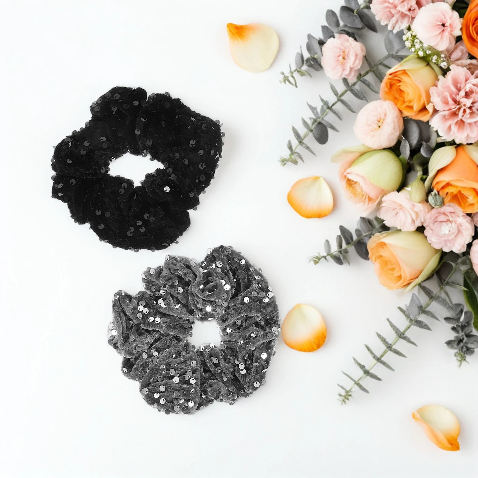 2 Pieces Black Silver Velvet Sequins Scrunchies Elastic Ties Women Ponytail Holders Lightweight Hair Accessories Girls Hair
2 Pieces Black Silver Velvet Sequins Scrunchies Elastic Ties Women Ponytail Holders Lightweight Hair Accessories Girls Hair