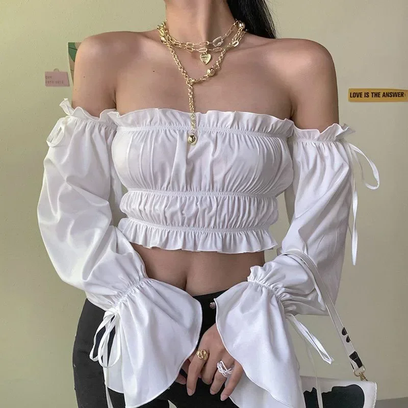 Elegant Ruffles Puff Sleeves White T Shirt Women Korean Slim Slash Neck Ladies Tops Female Sweet Irregular All Match Tees ZT705
Elegant Ruffles Puff Sleeves White T Shirt Women Korean Slim Slash Neck Ladies Tops Female Sweet Irregular All Match Tees ZT705