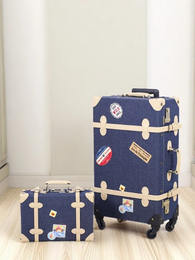 New Denim Patchwork Suitcase with Handmade Leather Corners, 20/24 Inch Vintage Travel Hardshell Luggage Spinner Wheels
New Denim Patchwork Suitcase with Handmade Leather Corners, 20/24 Inch Vintage Travel Hardshell Luggage Spinner Wheels