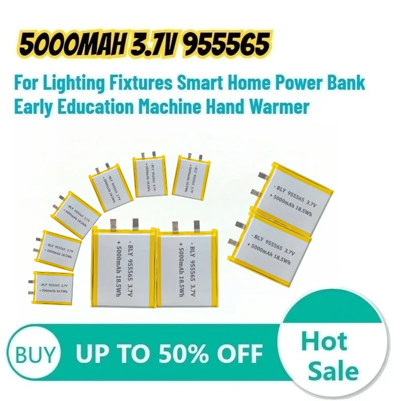 5000mAh 3.7V 955565 Polymer Lithium Battery for Lighting Fixtures Smart Home Power Bank Early Education Machine Hand Warmer
5000mAh 3.7V 955565 Polymer Lithium Battery for Lighting Fixtures Smart Home Power Bank Early Education Machine Hand Warmer
