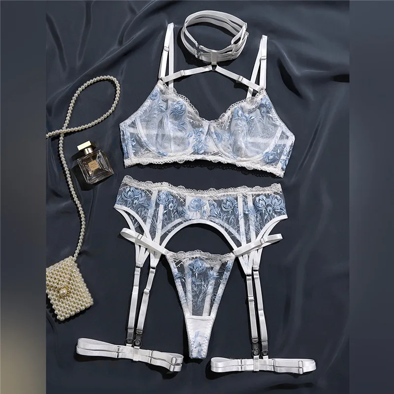 Sexy 3 PCS Bra Brief Set See Through Halter Lingerie Underwear Lace Embroidery Intimate Comfortable Legbands Flowers Exotic Sets
Sexy 3 PCS Bra Brief Set See Through Halter Lingerie Underwear Lace Embroidery Intimate Comfortable Legbands Flowers Exotic Sets