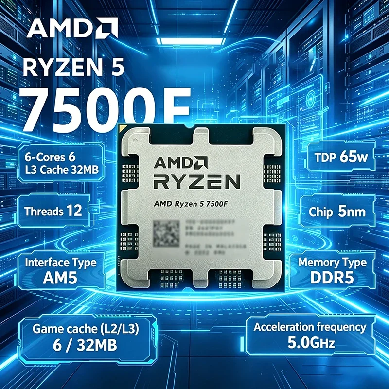 AMD Ryzen 5 7500F 3.7GHz 6-Core 12-Thread Processor with 32MB L3 Cache 65W TDP Socket AM5 for PC Gaming Supports DDR5 Memory
AMD Ryzen 5 7500F 3.7GHz 6-Core 12-Thread Processor with 32MB L3 Cache 65W TDP Socket AM5 for PC Gaming Supports DDR5 Memory