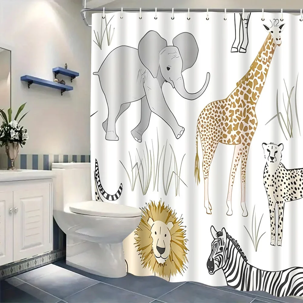 Safari Animal Shower Curtain – Cartoon Elephants, Giraffe, Lion & Zebra, 71"x71", Polyester, 12 Hooks, Modern Bathroom Decor
Safari Animal Shower Curtain – Cartoon Elephants, Giraffe, Lion & Zebra, 71"x71", Polyester, 12 Hooks, Modern Bathroom Decor