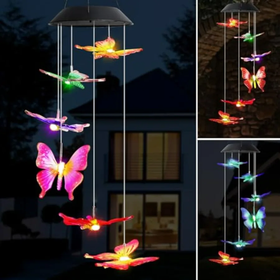 25" LED Solar Wind Chime, Color Changing Solar Butterfly Wind Chimes Mobile Hanging Wind Chime for OutsideHome Garden Decoratio
25" LED Solar Wind Chime, Color Changing Solar Butterfly Wind Chimes Mobile Hanging Wind Chime for OutsideHome Garden Decoratio
