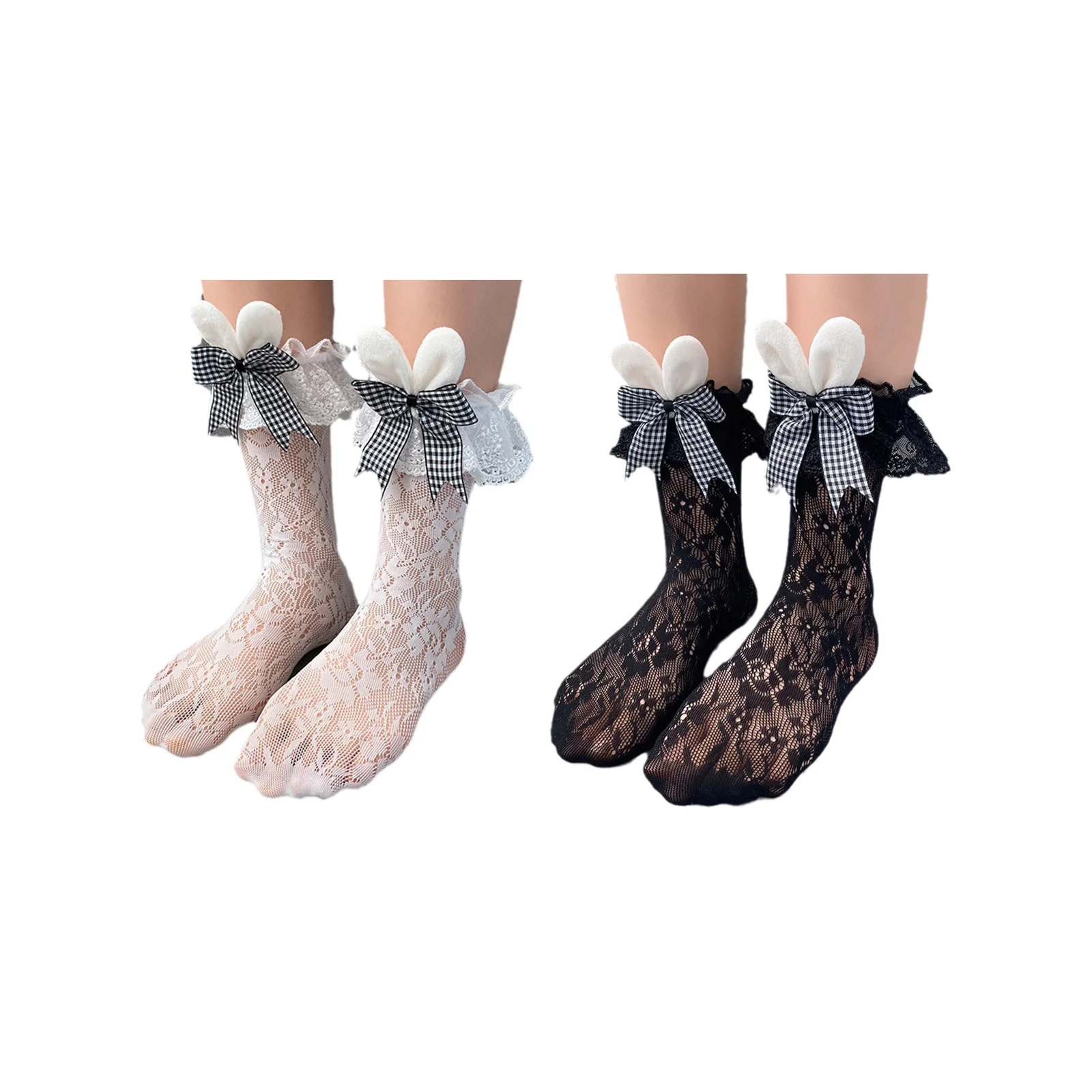 Японский комплект носков в стиле Лолита с кроличьими ушками, клетчатым бантом и кружевом (черно-белый)
Японский комплект носков в стиле Лолита с кроличьими ушками, клетчатым бантом и кружевом (черно-белый)