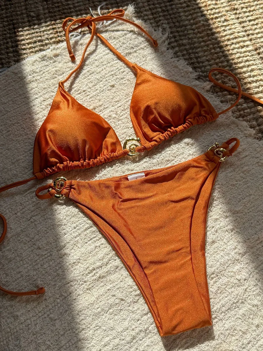 Shiny Sparkling Halter Metal Ring Bikini Women Swimwear Female Swimsuit Two-pieces Bikini Set Brazilian Bather Bathing Suit Swim
Shiny Sparkling Halter Metal Ring Bikini Women Swimwear Female Swimsuit Two-pieces Bikini Set Brazilian Bather Bathing Suit Swim
