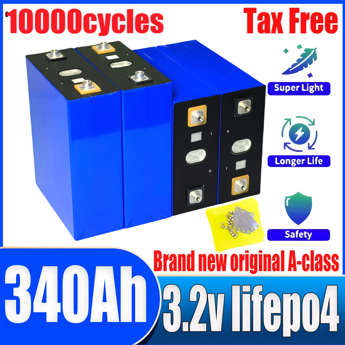 New 3.2V 340AH 320Ah Lifepo4 battery with 8000 cycles DIY 12V 24V 48V RV EV boat golf solar camping rechargeable battery
New 3.2V 340AH 320Ah Lifepo4 battery with 8000 cycles DIY 12V 24V 48V RV EV boat golf solar camping rechargeable battery