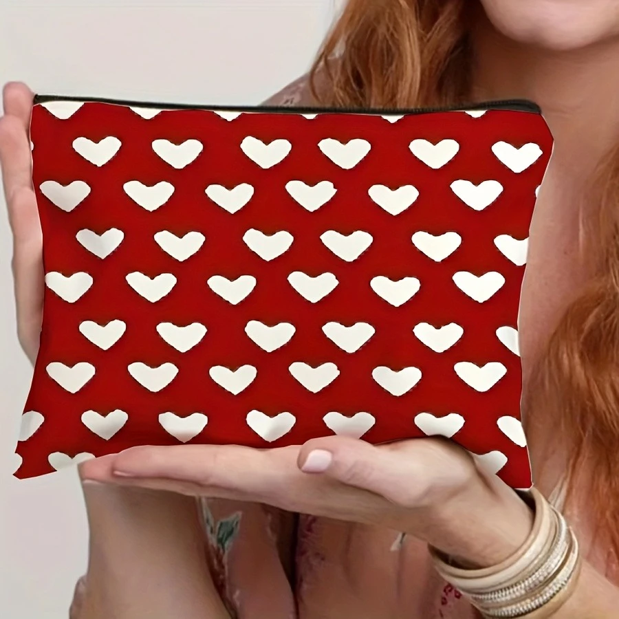 Red and White Heart Pattern Polyester Cosmetic Travel Pouch with Zipper Closure, Compact and Lightweight Makeup Bag for Women
Red and White Heart Pattern Polyester Cosmetic Travel Pouch with Zipper Closure, Compact and Lightweight Makeup Bag for Women
