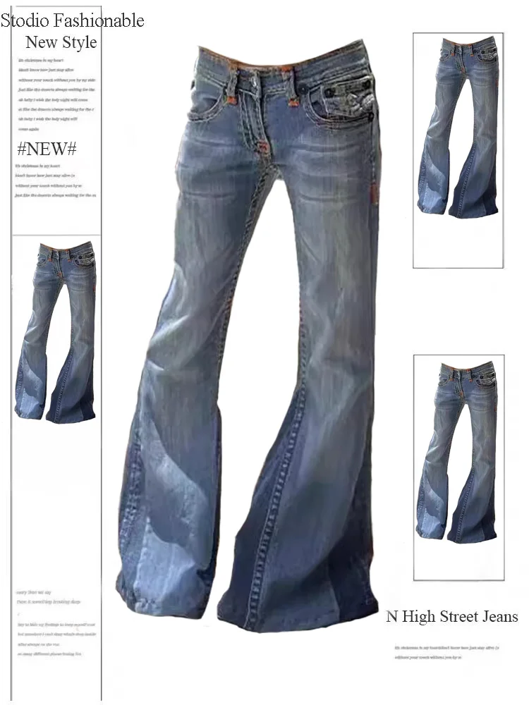 2025 Autumn Winter Women's Vintage Low Rise Flare Denim Pants Bell Bottom Jean Y2k Baggy 2000s Blue Harajuku Mom Jeans Trendy 
2025 Autumn Winter Women's Vintage Low Rise Flare Denim Pants Bell Bottom Jean Y2k Baggy 2000s Blue Harajuku Mom Jeans Trendy