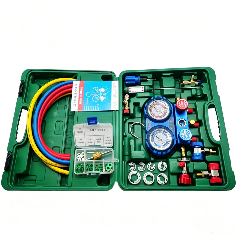 Refrigerant Manifold Meter Kit for automotive air conditioning charging of R410A, R22, R134a, R404A refrigerants
Refrigerant Manifold Meter Kit for automotive air conditioning charging of R410A, R22, R134a, R404A refrigerants