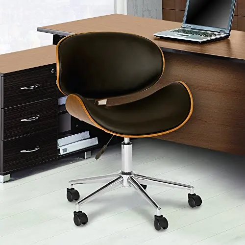 Black Faux Leather Office Chair With Walnut Trim Chrome Five-Leg Swivel Base Height Adjustable
Black Faux Leather Office Chair With Walnut Trim Chrome Five-Leg Swivel Base Height Adjustable