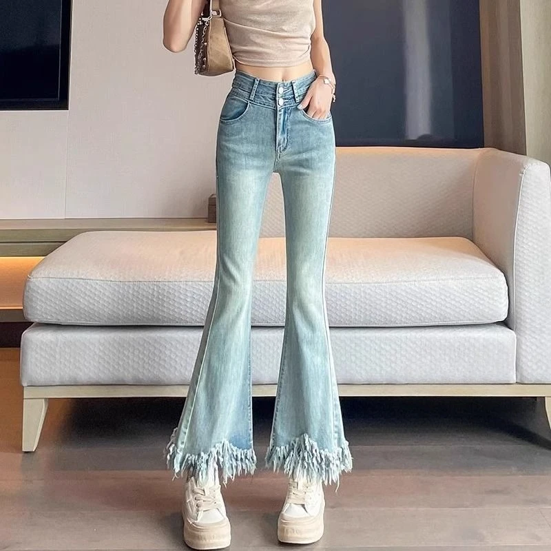 Women's Fringe Hem Flare Jeans Spring High Waist Slim Fit Cropped Denim Pants Petite Bell Bottom Trousers Autumn New Arrival
Women's Fringe Hem Flare Jeans Spring High Waist Slim Fit Cropped Denim Pants Petite Bell Bottom Trousers Autumn New Arrival