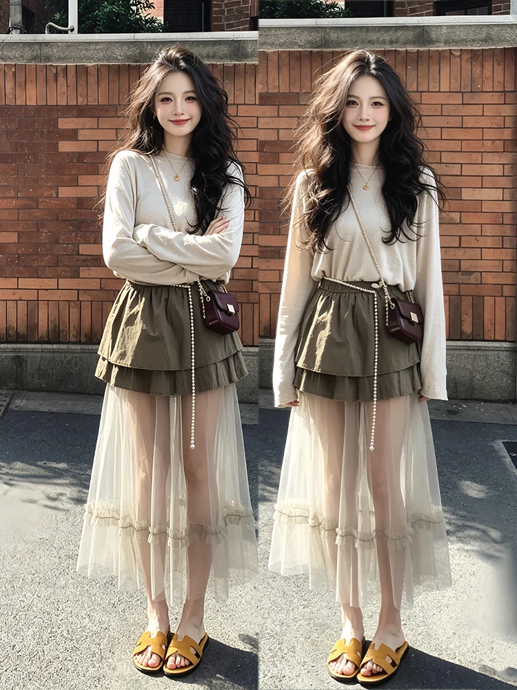 Summer New Style OOTD Korean Elegance Apricot Long Sleeve Top Lace Splicing Skirt Beautiful Set Breathable Lightweight
Summer New Style OOTD Korean Elegance Apricot Long Sleeve Top Lace Splicing Skirt Beautiful Set Breathable Lightweight