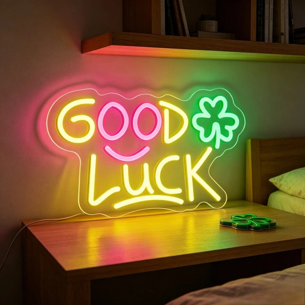 Good Luck Neon Sign LED Night Light with Four Leaf Clover Smile Face Desk Decoration Bedroom Living Room USB Powered
Good Luck Neon Sign LED Night Light with Four Leaf Clover Smile Face Desk Decoration Bedroom Living Room USB Powered