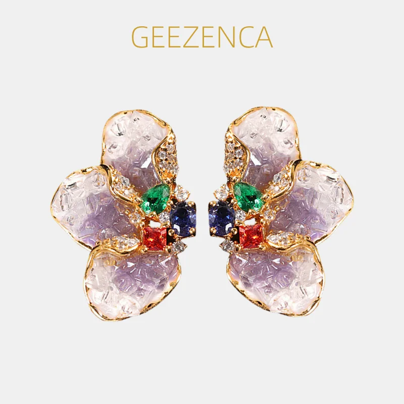 GEEZENCA аметистовый кристалл 925, серебро, позолоченные разноцветные серьги-гвоздики с цветком для женщин, модные изящные серьги, подарок на вечеринку
GEEZENCA аметистовый кристалл 925, серебро, позолоченные разноцветные серьги-гвоздики с цветком для женщин, модные изящные серьги, подарок на вечеринку