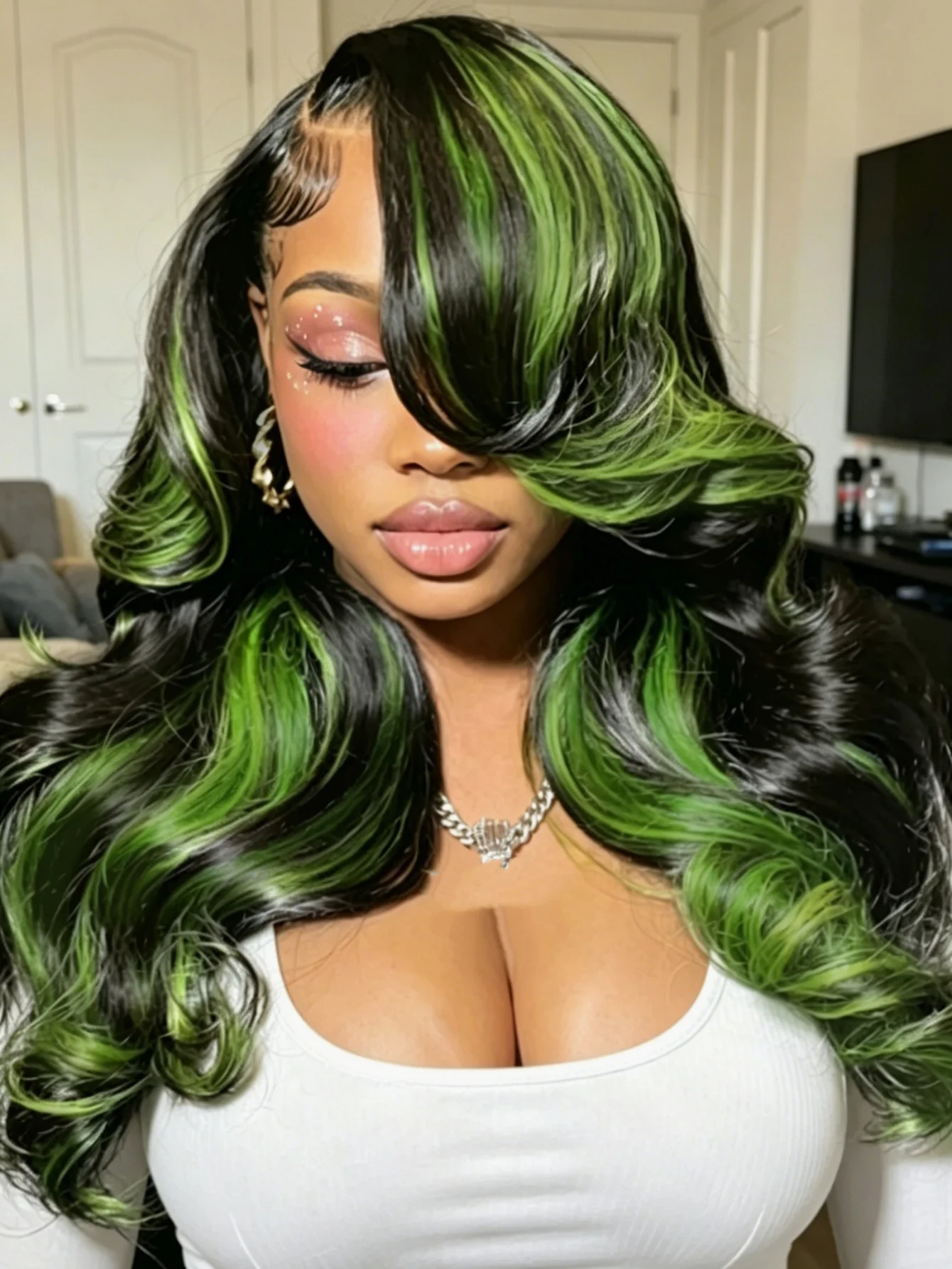 200% Density Highlight Green Colored Body Wave Lace Front Wigs Human Hair Pre Plucked Glueless 13x4 HD Lace Front Wig Brazilian Virgin Body Wave Lace Front Wigs Human Hair For Women With Baby Hair for Daily Party Summer Vacation
200% Density Highlight Green Colored Body Wave Lace Front Wigs Human Hair Pre Plucked Glueless 13x4 HD Lace Front Wig Brazilian Virgin Body Wave Lace Front Wigs Human Hair For Women With Baby Hair for Daily Party Summer Vacation
