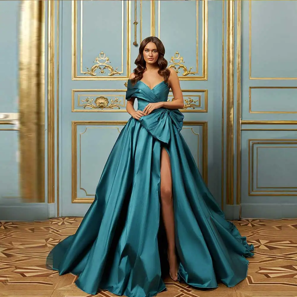 Stylish Satin V-Neck One Shoulder High Split Bow Pleated Sweep Train Beautiful Elegant Long Evening Party Gown
Stylish Satin V-Neck One Shoulder High Split Bow Pleated Sweep Train Beautiful Elegant Long Evening Party Gown