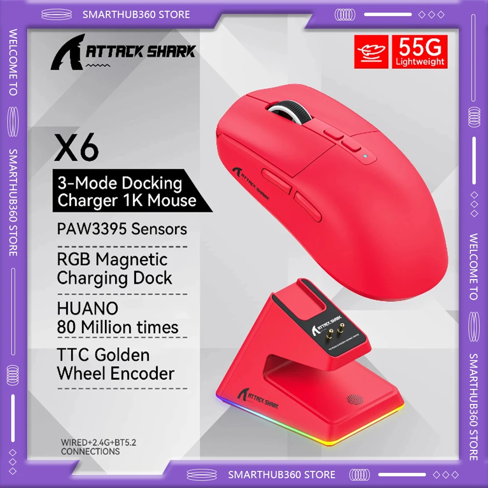 Attack Shark X6 2.4G Receiver Optical Mouse Wireless Gaming Mouse 26000DPI PAW3395 Bluetooth-Compatible Mouse for MacBook Laptop
Attack Shark X6 2.4G Receiver Optical Mouse Wireless Gaming Mouse 26000DPI PAW3395 Bluetooth-Compatible Mouse for MacBook Laptop
