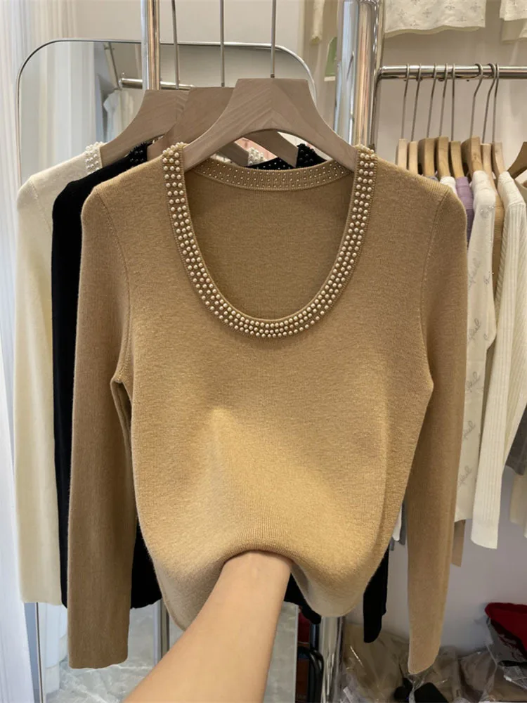 Hot Heavy Pearly Round Neck Black Bottoming Shirt Women Autumn Winter New Thickened Slim Fit Slimming T-shirt Top
Hot Heavy Pearly Round Neck Black Bottoming Shirt Women Autumn Winter New Thickened Slim Fit Slimming T-shirt Top