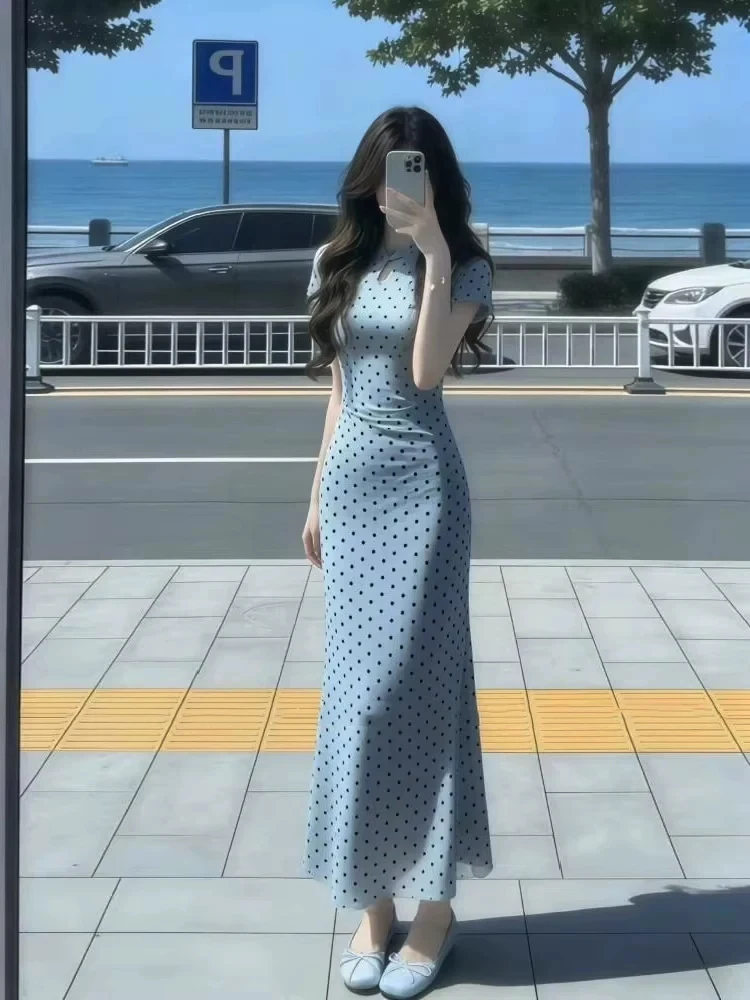 XZY plus Size Blue Polka Dot Dress Women's Summer Vacation Gentle Elegance Korean Style Polyester Fiber Dress
XZY plus Size Blue Polka Dot Dress Women's Summer Vacation Gentle Elegance Korean Style Polyester Fiber Dress