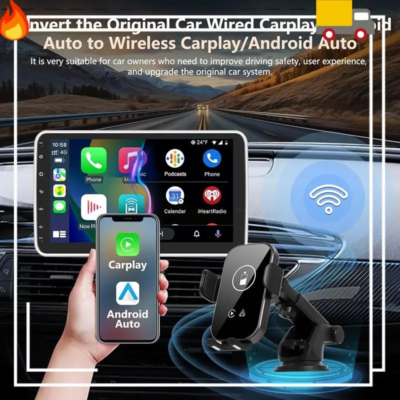 Discount-Wireless Carplay Adapter Android Auto Dongle & 15W Car Charger & Car Air Vent Dashboard Phone Holder Mount
Discount-Wireless Carplay Adapter Android Auto Dongle & 15W Car Charger & Car Air Vent Dashboard Phone Holder Mount