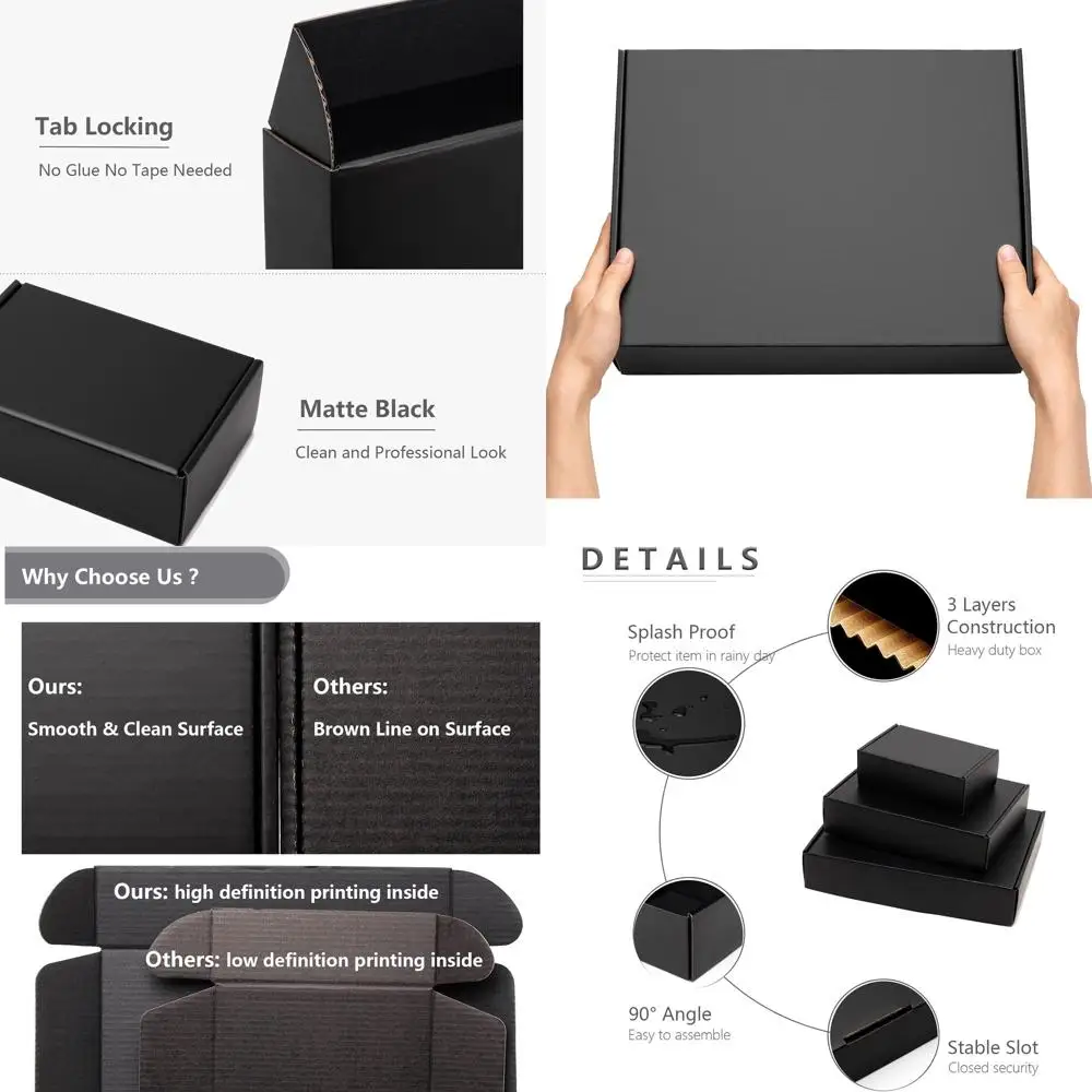 20-Pack 13x10x3 Black Corrugated Cardboard Shipping Boxes for Small Business, Mailing, and Packing Books
20-Pack 13x10x3 Black Corrugated Cardboard Shipping Boxes for Small Business, Mailing, and Packing Books
