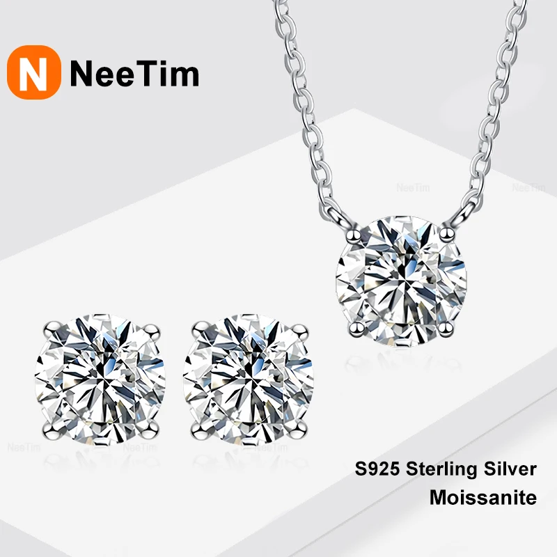 NeeTim 1ct 2ct 3ct 5ct Moissanite Jewelry Sets for Women 925 Silver with White Gold Plated Necklace Chain Stud Earrings Sets
NeeTim 1ct 2ct 3ct 5ct Moissanite Jewelry Sets for Women 925 Silver with White Gold Plated Necklace Chain Stud Earrings Sets