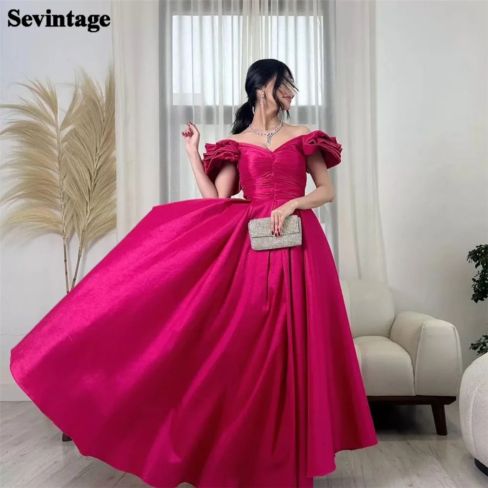 Sevintage Fuchsia Saudi Arabic Prom Dresses Satin Off The Shoulder Ruffle Sleeves Party Dress Formal Women Evening Gowns 2023
Sevintage Fuchsia Saudi Arabic Prom Dresses Satin Off The Shoulder Ruffle Sleeves Party Dress Formal Women Evening Gowns 2023