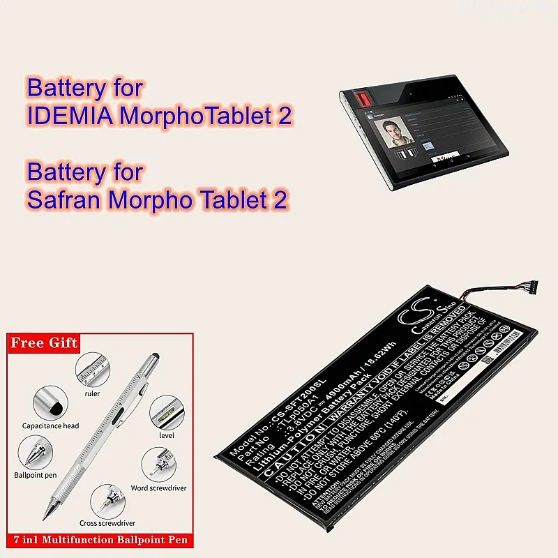Cameron Sino Tablet Battery 3.8V 4900mAh TLp050A1 for Safran IDEMIA Morpho Tablet 2
Cameron Sino Tablet Battery 3.8V 4900mAh TLp050A1 for Safran IDEMIA Morpho Tablet 2