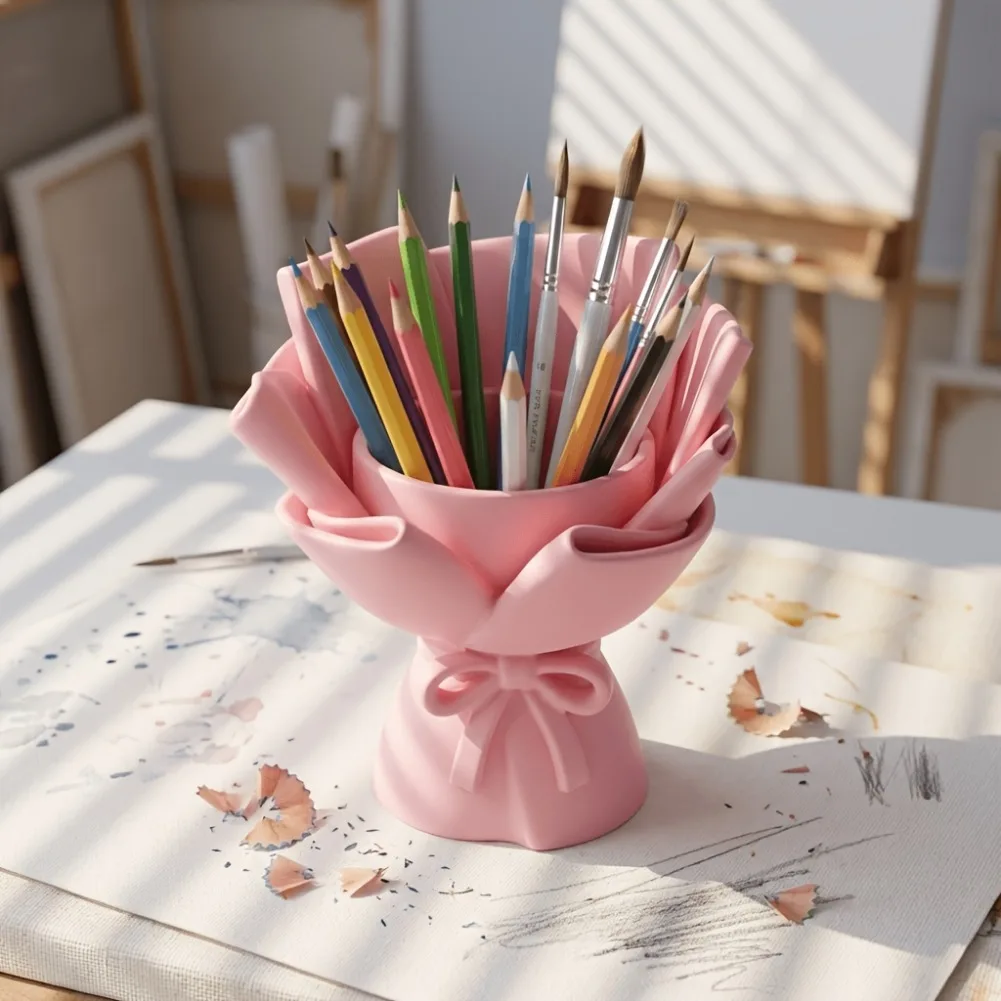 Kawaii Flower Bouquet Pen Holder 3D Printing Sweet Bow Pencil Container Desk Makeup Brush Stand Office Stationery Storage Rack
Kawaii Flower Bouquet Pen Holder 3D Printing Sweet Bow Pencil Container Desk Makeup Brush Stand Office Stationery Storage Rack