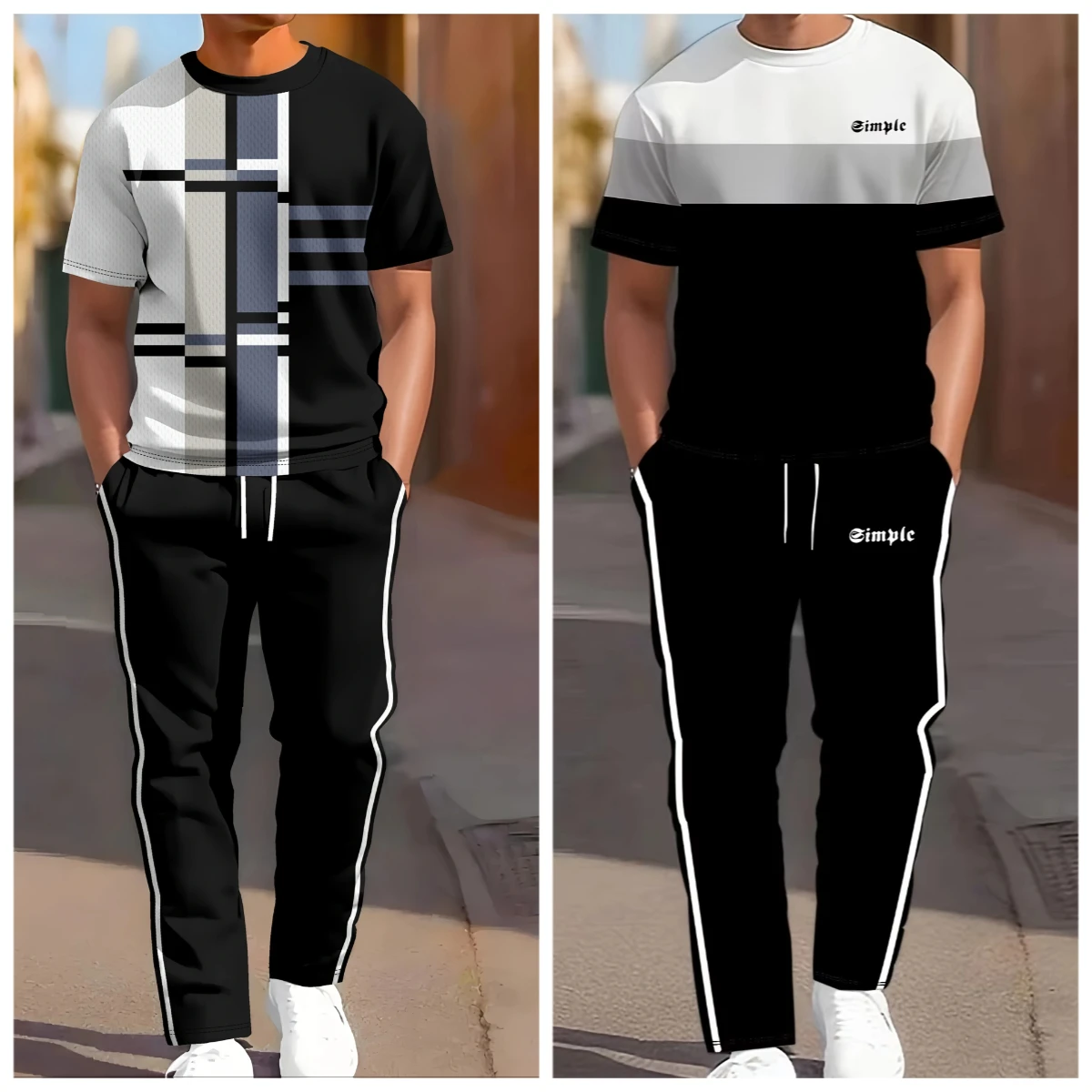 Fashionable Men's Summer Striped Letter 3D Printed Breathable Round Neck T-shirt and Pants Quick Drying Comfortable Set
Fashionable Men's Summer Striped Letter 3D Printed Breathable Round Neck T-shirt and Pants Quick Drying Comfortable Set