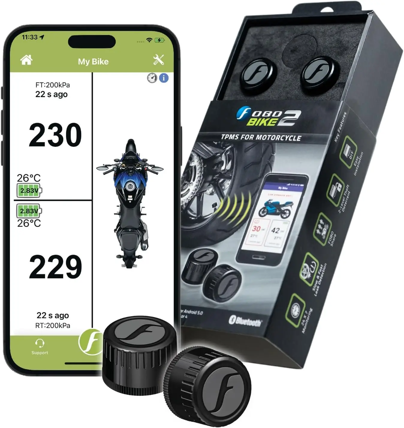 Wireless Tire Pressure Monitor with Bluetooth 5.0, Real-Time Sensor for Motorcycles, Easy DIY Install, iOS & Android Compatible
Wireless Tire Pressure Monitor with Bluetooth 5.0, Real-Time Sensor for Motorcycles, Easy DIY Install, iOS & Android Compatible
