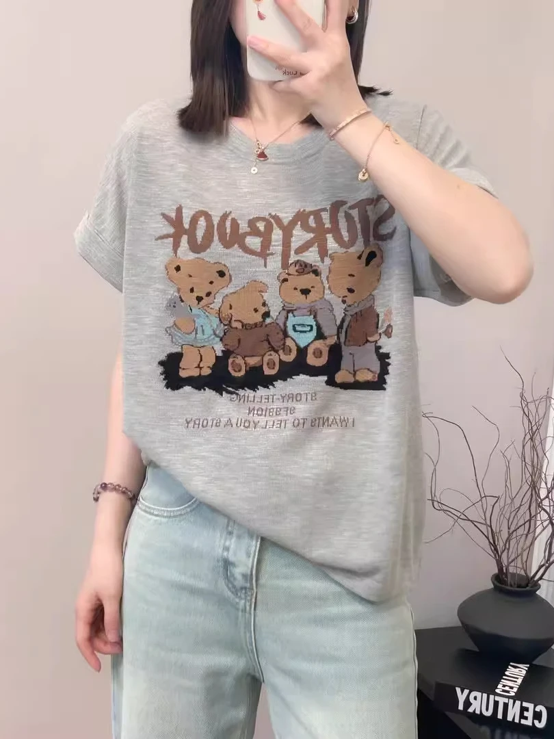 plus Size Cartoon Bear Pure Cotton Thin Short Sleeve T-Shirt Summer New Style Loose Korean Version Top for Women Casual Style
plus Size Cartoon Bear Pure Cotton Thin Short Sleeve T-Shirt Summer New Style Loose Korean Version Top for Women Casual Style