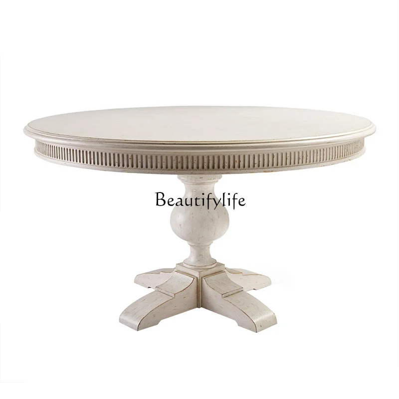 American solid wood white old round dining table light luxury modern simple light luxury
American solid wood white old round dining table light luxury modern simple light luxury