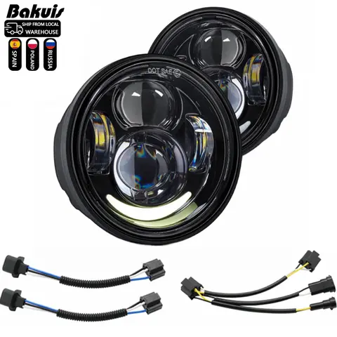 4.65 inch H4 Led HeadLight For Harley FXDF Motorcycle For Harley Dyna Fat Bob 4.5" Dual Headlamp Double LED Headlights With DRL