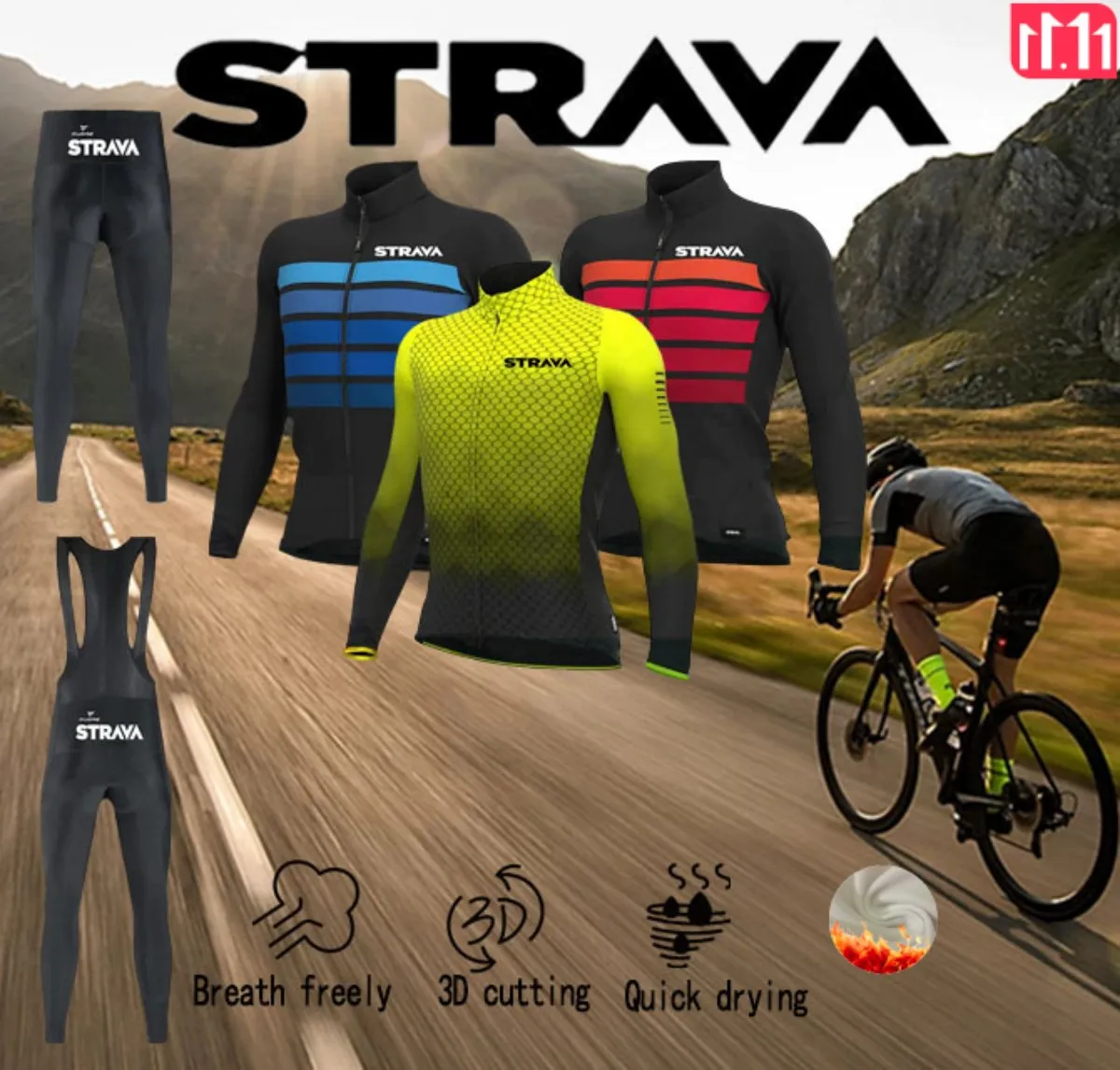 STRAVA Cycling Jacket Road Mountain Bike Outdoor Cycling Winter Gear Thanksgiving Christmas Gift Long sleeve fleece jersey set
STRAVA Cycling Jacket Road Mountain Bike Outdoor Cycling Winter Gear Thanksgiving Christmas Gift Long sleeve fleece jersey set