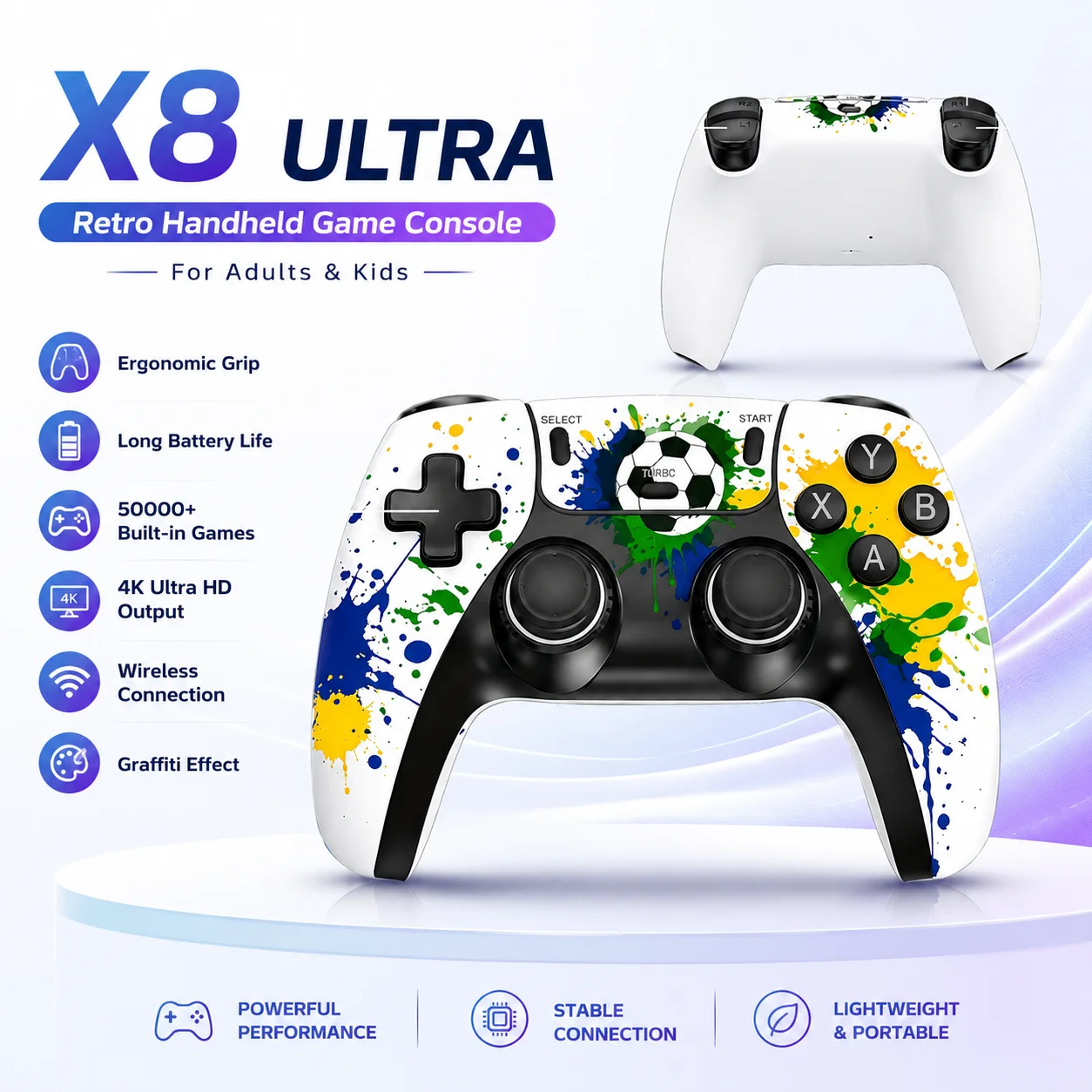 X8 Ultra Wireless Retro Game Console Ergonomic Grip 50000+ Games 4K Output Long Battery Portable Video Game Player
X8 Ultra Wireless Retro Game Console Ergonomic Grip 50000+ Games 4K Output Long Battery Portable Video Game Player