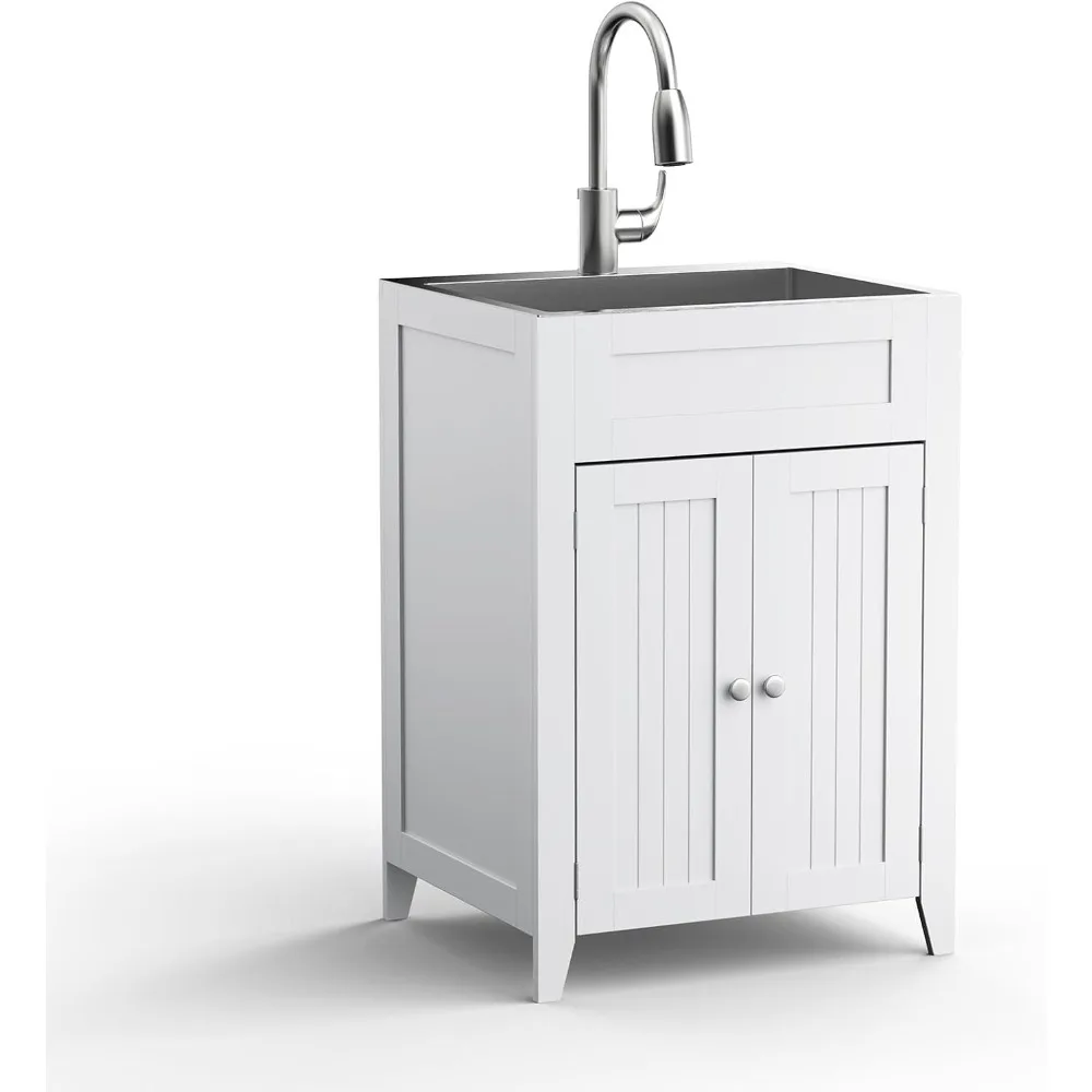 Laundry Sink with Cabinet and Pull-Out Sprayer Faucet, Stainless Steel Utility Sink with Cabinets, White Cabinet, Kitchen Sinks
Laundry Sink with Cabinet and Pull-Out Sprayer Faucet, Stainless Steel Utility Sink with Cabinets, White Cabinet, Kitchen Sinks