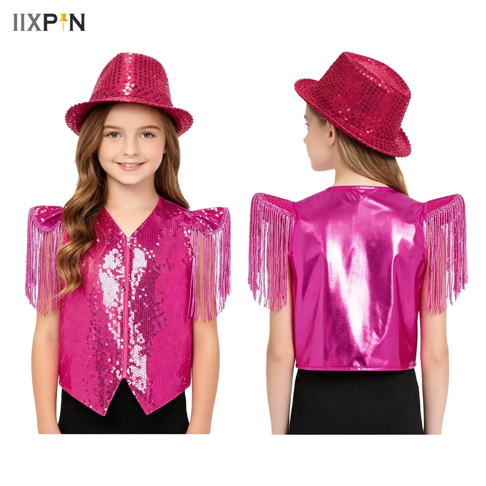Boys Girls Sequin Metallic 70s Disco Party Vest Tops Tassels Cap Sleeves Zipper Waistcoat Jazz Team Performance Dancewear Sets
Boys Girls Sequin Metallic 70s Disco Party Vest Tops Tassels Cap Sleeves Zipper Waistcoat Jazz Team Performance Dancewear Sets