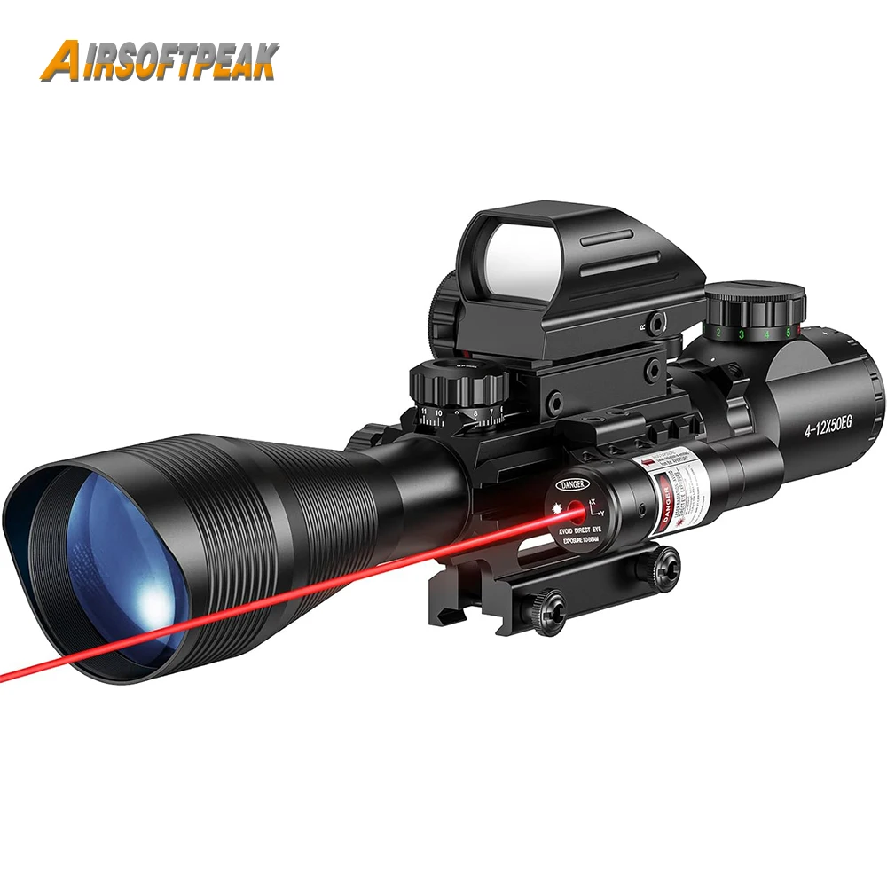 Tactical Riflescope Combo 4-12x50EG Dual Illuminated Optics Scope Red Green Illuminated Reflex Sight with Red Green Laser
Tactical Riflescope Combo 4-12x50EG Dual Illuminated Optics Scope Red Green Illuminated Reflex Sight with Red Green Laser