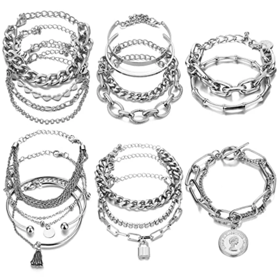 17IF 18-25 PCS 6 Pack Boho Gold Bracelets Set for Women Stackable Chunky Dainty Bangles Adjustable Chain Flat Cuff Cuban Punk C
17IF 18-25 PCS 6 Pack Boho Gold Bracelets Set for Women Stackable Chunky Dainty Bangles Adjustable Chain Flat Cuff Cuban Punk C